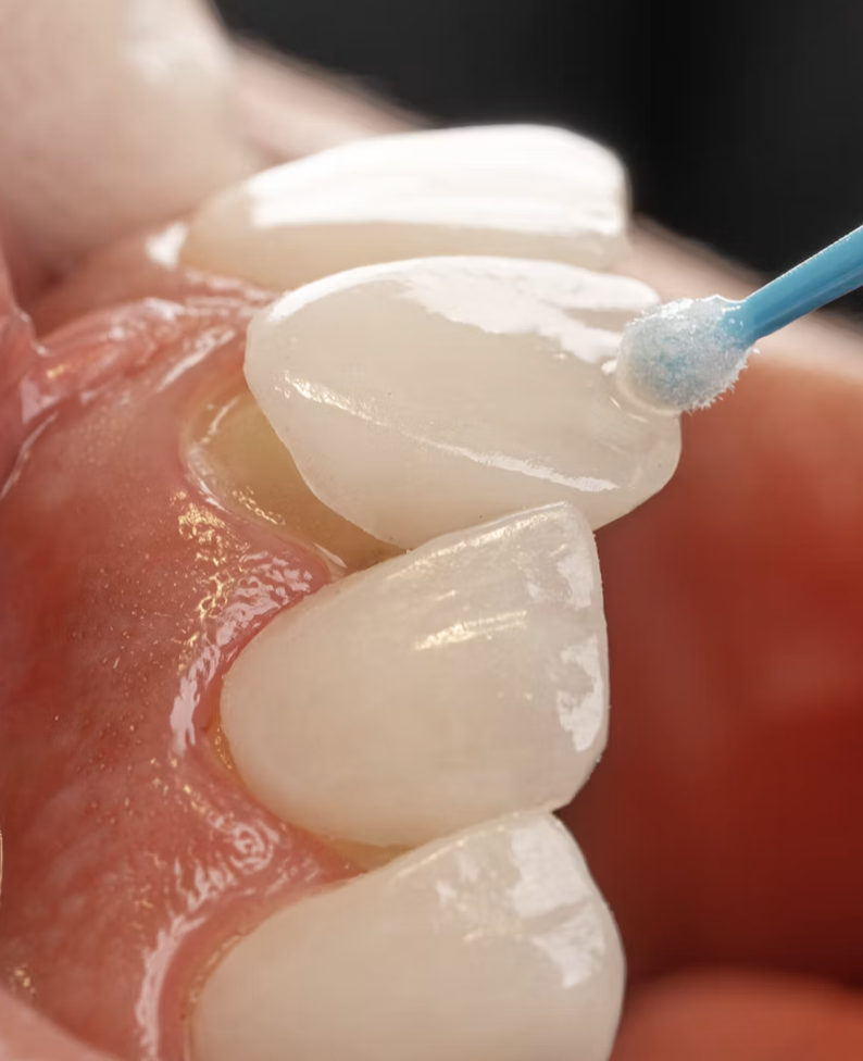 Dentist matching a dental crown shade during restorative treatment in Louisville, KY